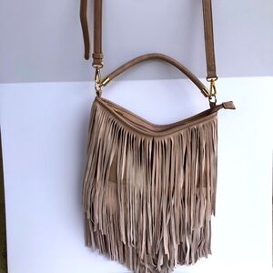 Moda Luxe Beige Fringe Crossbody Bag